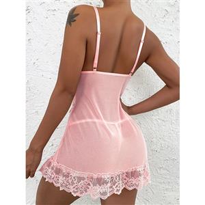 Sexy See-through Mesh Deep V Spaghetti Straps Soft Floral Lace Nightgown Babydoll Chemise N21608