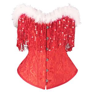 Christmas Sequin Fringe Corset Women Waist Slim Fit Satin Corset Tie Decorative Corset N23460