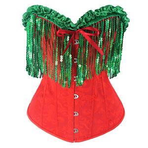 Christmas Sequin Fringe Corset Women Waist Slim Fit Satin Corset Tie Decorative Corset N23461