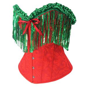 Christmas Sequin Fringe Corset Women Waist Slim Fit Satin Corset Tie Decorative Corset N23461