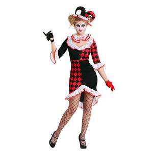 Sexy Black And Red Low-cut Half Sleeve Ruffle Dress Set Adult Clown Halloween Costume N20996