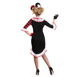 Sexy Black And Red Low-cut Half Sleeve Ruffle Dress Set Adult Clown Halloween Costume N20996