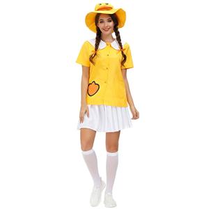 5Pcs Women's Cute Little Yellow Duck Short Sleeve Tops Skirt Suit Adult Cosplay Costume N20802