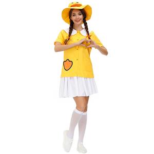 5Pcs Women's Cute Little Yellow Duck Short Sleeve Tops Skirt Suit Adult Cosplay Costume N20802