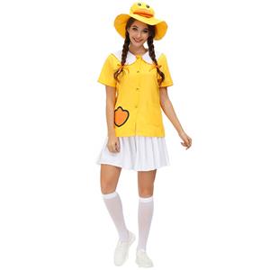 5Pcs Women's Cute Little Yellow Duck Short Sleeve Tops Skirt Suit Adult Cosplay Costume N20802