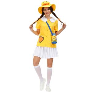 5Pcs Women's Cute Little Yellow Duck Short Sleeve Tops Skirt Suit Adult Cosplay Costume N20802