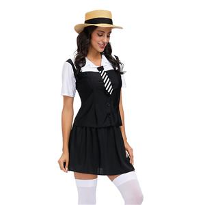 3Pcs Classic School Girl Short Sleeve Fake-two Tie Tops And Skirt Adult Cosplay Costume N20600