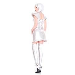 Sexy Silver Metallic Space Girl Wet Look Mini Dress Adult Cosplay Halloween Costume N19094