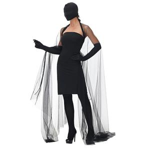 5pcs Sexy All Black Tube Dress with Cape Mystery Gala Guest Fancy Ball Cosplay Costume N22033