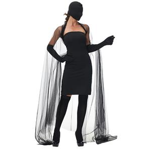 5pcs Sexy All Black Tube Dress with Cape Mystery Gala Guest Fancy Ball Cosplay Costume N22033