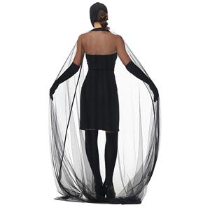 5pcs Sexy All Black Tube Dress with Cape Mystery Gala Guest Fancy Ball Cosplay Costume N22033