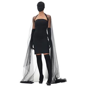 5pcs Sexy All Black Tube Dress with Cape Mystery Gala Guest Fancy Ball Cosplay Costume N22033