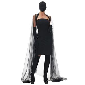 5pcs Sexy All Black Tube Dress with Cape Mystery Gala Guest Fancy Ball Cosplay Costume N22033