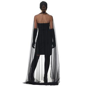 5pcs Sexy All Black Tube Dress with Cape Mystery Gala Guest Fancy Ball Cosplay Costume N22033