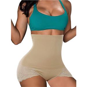 Sexy Apricot High Waist Elastic Slimming Seamless Panties Plus Size Bodyshaper Girdles PT18612