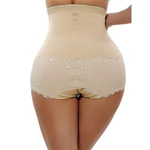 Sexy Apricot High Waist Elastic Slimming Seamless Panties Plus Size Bodyshaper Girdles PT18612