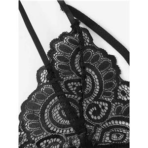 Sexy Black Floral Lace Backless Cut Out Back Buckle Bodysuit Teddy Lingerie N20756