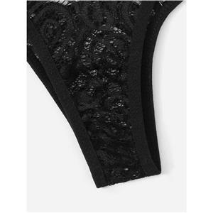 Sexy Black Floral Lace Backless Cut Out Back Buckle Bodysuit Teddy Lingerie N20756