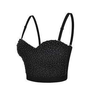 Women's Sexy Black Beaded B Cup Bustier Bra Clubwear Crop Top N20860