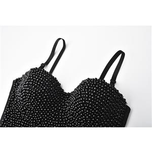 Women's Sexy Black Beaded B Cup Bustier Bra Clubwear Crop Top N20860