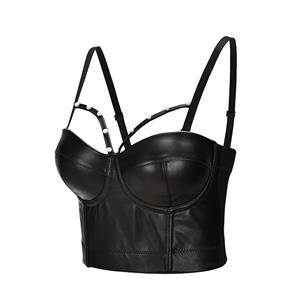Sexy Black Matt Spaghetti Straps Hollow Out Beading Bustier Clubwear Bra Crop Top N21166