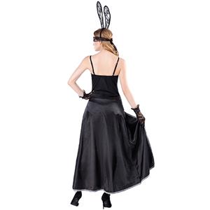 Sexy Bunny Girl Spaghetti Straps Checkered Front Slit Dress Adult Halloween Costume N19479