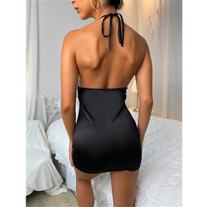 Sexy Halter Neck Low-cut Rhinestone Tube Dress Backless Clubwear Mini Bodycon Slip Dress N21550