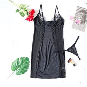 Sexy Spaghetti Straps Low-cut See-through Mesh Patchwork Clubwear Mini Bodycon Slip Dress N21940