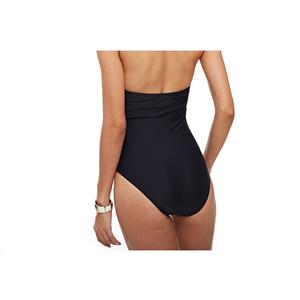 Sexy Black Halter V Neck High Waist Backless Beachwear Hollow Lace One-piece Swimsuit BK21090