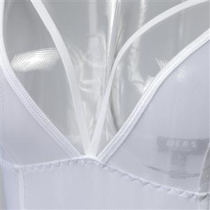 Sexy White Deep V See-through Mesh Strappy Teddy Lingerie N14487