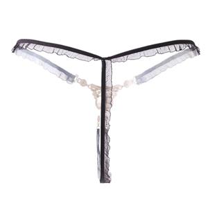 Sexy Black Elastic Lace Trim Thong Crystal Jewelry Underwear Rhinestone G-string PT20671