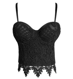 Black Crop Bra Top, Halloween Party Crop Top, Cheap Spaghetti Straps Crop Top, Women's Lace B Cups Crop Top, #N11016