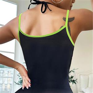 Sexy Black Green Stretchy Hollow Out Lingerie Mini Dress and Thong N23330