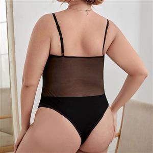 Plus Size Sexy Spaghetti Straps V Neck Lace Mesh Stretchy Bodysuit Teddies Lingerie N22821