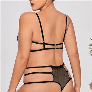 Plus Size Sexy Black Lace Spaghetti Straps Sliver Chain Bra and Thong Lingerie  N22817