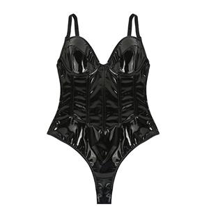 Sexy Punk Black Spaghetti Straps Plastic Bones Bustier Clubwear Crop Top N22567