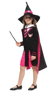 Sexy Gothic Black Magician Mini Dress Children Halloween Cosplay Costume N22947