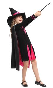 Sexy Gothic Black Magician Mini Dress Children Halloween Cosplay Costume N22947