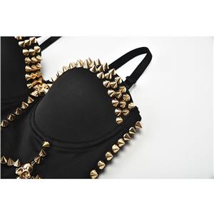 Sexy Black Spaghetti Straps Rivet Skull Bustier Bra Corset Clubwear Crop Top N20839