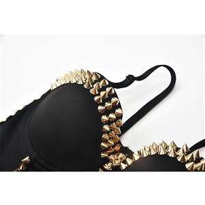 Sexy Black Spaghetti Straps Rivet Skull Bustier Bra Corset Clubwear Crop Top N20839