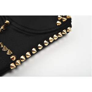 Sexy Black Spaghetti Straps Rivet Skull Bustier Bra Corset Clubwear Crop Top N20839