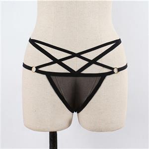 Sexy Black Mesh Beachwear Three-point Bikini Thong Cross Straps Panties PT20845