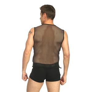 Men's Sexy Black Mesh Transparent Tank Top Vest N17730