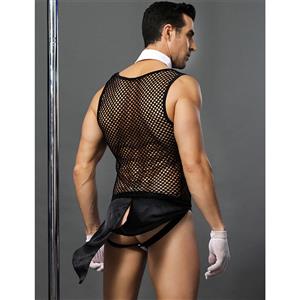 Men's Sexy Tuxedo Lingerie Sheer Mesh Transparent Tank Top and Thong Club Wear Set N18665