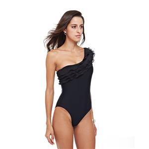 Hot Sexy Black One Shoulder Ruffle Beachwear Backless One-piece Swimsuit BK21089