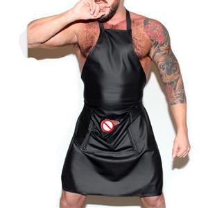 Men's Sexy Wet Look PVC Leather Apron BDSM Clothing Bondage Stretchy Clubwear Lingerie N20099