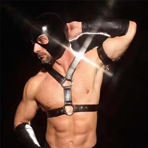 Men's Sexy Glossy PVC Leather Harness BDSM Clothing Bandage Stretchy Clubwear N22844