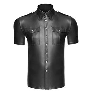 Men's Sexy Glossy PUTight-fitting Lapel Short Sleeve Stretchy Clubwear T-shirt N19000