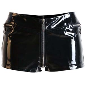 Black Short Woman, Fashion PVC Shorts, Plus Size Shorts, Summer Zip Shorts, #N10967