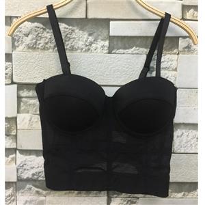 Sexy Black See-through Mesh Spaghetti Straps Bustier Bra Corset Clubwear Crop Top N18607